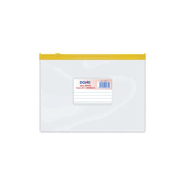 Dohe Bolsa Zipper Apaisada PVC Transparente 150 Micras - Tamaño A5 - Apertura Superior - Cierre Zip Hermetico