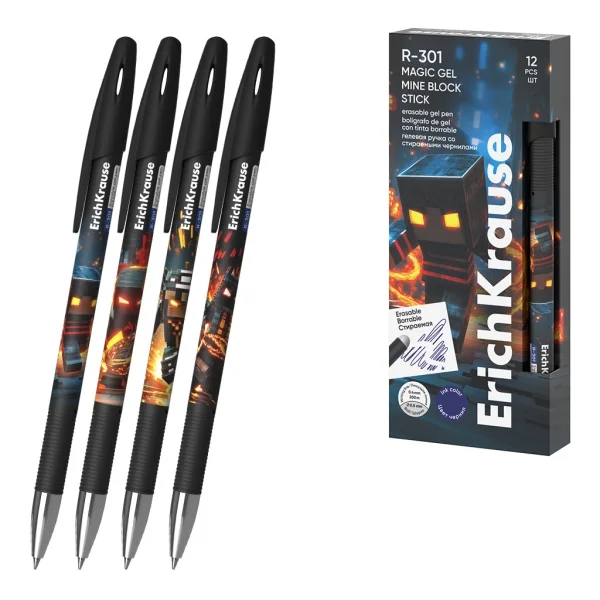 ErichKrause R-301 Magic Gel Stick Mine Block Boligrafo Borrable - Modelos Surtidos - Trazo 0.4mm - Tinta de Gel - Resistente al Agua - Secado Rapido - Color Azul · Pack de 12 uds.
