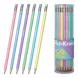 ErichKrause Pastel Lapiz de Grafito con Goma de Borrar - Mina HB - Cuerpo Triangular - Agarre Ergonomico - Colores Surtidos · Pack de 42 uds.