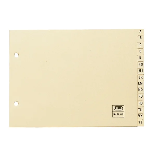 Elba Indice Alfabetico Formato 4º Apaisado 15 AZ - Cartulina de 180gr - Organizacion Alfabetica - Resistente y Duradero - Color Beige