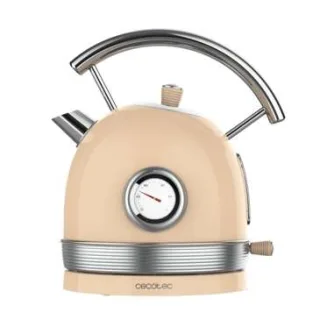 Cecotec ThermoSense 420 Light Beige Hervidor de Agua 2200W - Capacidad 1,8L - Acero Inoxidable - Filtro Antical - Base con Giro 360º - Medidor de Temperatura - Estilo Vintage
