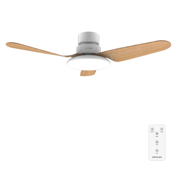 Cecotec EnergySilence Aero 5200 Light WhiteWood Ventilador de Techo con 3 Aspas de Madera y Luz - 40W - Diametro de 43" - 3 Tonos LED - 6 Velocidades - Temporizador - Modo Invierno - Color Blanco
