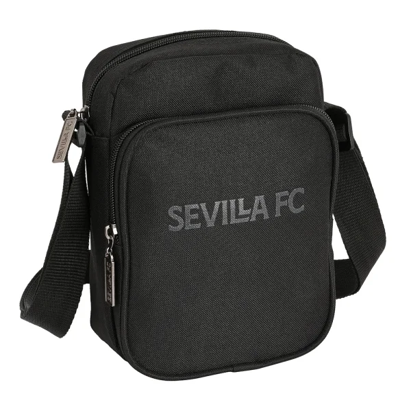 Safta Sevilla FC Teen Bandolera - Cremallera - Bolsillo Frontal - Bandolera Ajustable - Compartimento Trasero con Velcro - 2L - 160x60x220mm - Color Negro