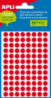 Apli Minibolsa de 288 Etiquetas Redondas Ø 8mm - 3 Hojas por 96 Etiquetas - Adhesivo Permanente - Color Rojo Fluor