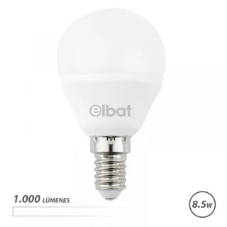 Elbat G45 Bombilla LED - Potencia 8.5W - Flujo Luminoso 1000lm - E14 - Temperatura de Color 4000K - Luz Blanca - Apertura 180º - Vida Util 30.000h - 15.000 Encendidos - 45x78mm - Color Blanc