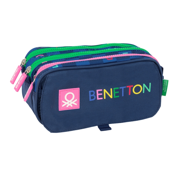 Safta Benetton Damero Estuche Portatodo - 3 Compartimentos - 21.5x10x8cm - Color Azul Marino