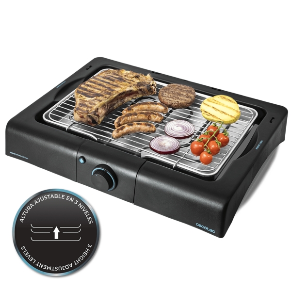 Cecotec PerfectSteak 4200 Way Barbacoa Electrica de Sobremesa - 2400W - Parrilla de Acero Inoxidable - Altura Ajustable - Bandeja Desmontable - Indicador Luminoso - Carcasa Esmaltada - Color