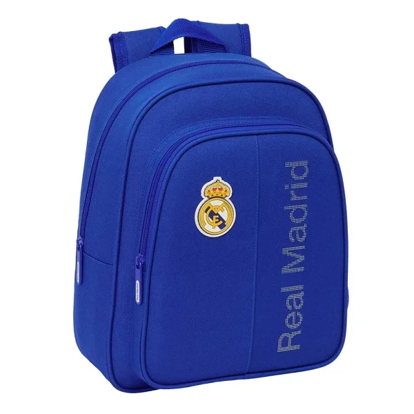 Safta Real Madrid Mochila Infantil - Adaptable a Carro - Bolsillos Laterales - Hombreras Acolchadas - Bolsillo Frontal - Asa Superior - 9L - 270x100x330mm - Color Azul