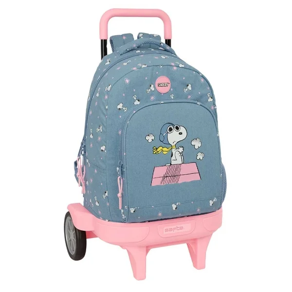 Safta Snoopy Mochila con Carro - Bolsillo Frontal - Portabotellas - Tirador Doble - Hombreras Acolchadas - Asa Acolchada - Tarjeta ID - Ruedas Antivibracion 9cm - 33L - 330x220x450mm - Color Azul