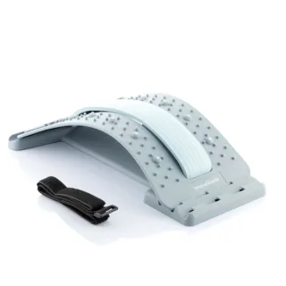 Innovagoods Lumport Soporte Lumbar con Puntos de Presion y Magneticos - Corrector de Estiramiento - Soporta hasta 100kg - 3 Niveles de Altura - 37.5x25x6-11cm - Color Azul y Gris