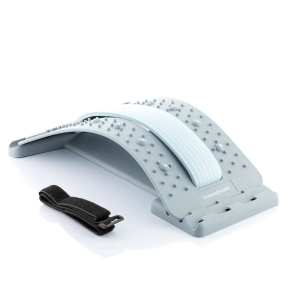 Innovagoods Lumport Soporte Lumbar con Puntos de Presion y Magneticos - Corrector de Estiramiento - Soporta hasta 100kg - 3 Niveles de Altura - 37.5x25x6-11cm - Color Azul y Gris