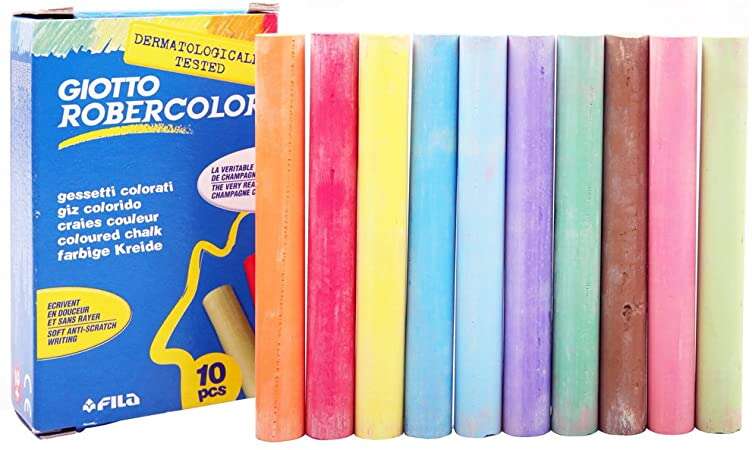 Giotto Robercolor Pack de 10 Tizas Redondas de Colores - Testadas Dermatologicamente - Compactas y Duraderas - Colores Surtidos