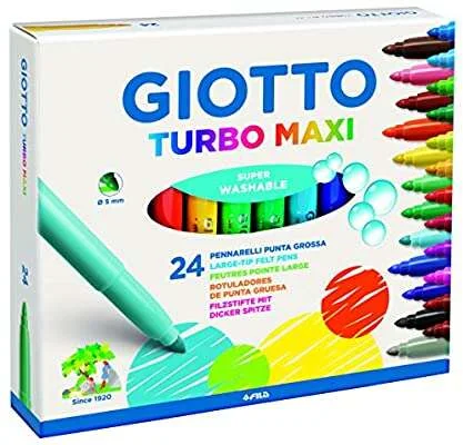 Giotto Turbo Maxi Pack de 24 Rotuladores - Punta Gruesa 5mm - Tinta al Agua - Lavable - Colores Surtidos