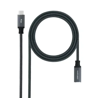 Nanocable Cable Prolongador USB-C 3.2 Macho a USB-C 3.2 Hembra - Gen2x2 20Gbp - 100W 5A - 4K 60Hz - 1 Metro - Mallado - Color Negro