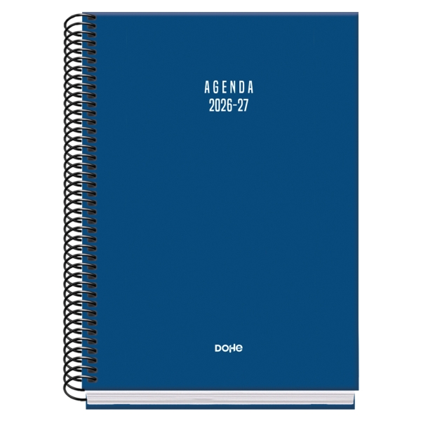 Dohe Basic Colour Vibes Agenda Escolar 26/27 - Formato A5 - Semana Vista - Papel Offset Ahuesado 70g - Cubierta de Carton Plastificado - Espiral - Goma - 15x21x2cm - Color Azul