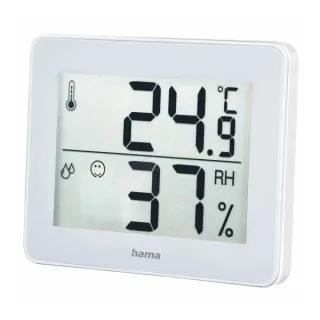 Hama Medidor de Temperatura y Humedad para Interior - Pantalla Digital - Memoria de Datos - Indicador de Confort - Permite Colgar en Pared - 10x1.1x8.2cm - Color Blanco