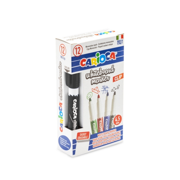 Carioca Rotulador para Pizarra Blanca - Punta de Ø 4.5mm - Tapa con Clip - Se Borra Facilmente - Se Seca Rapidamente - Color Negro · Pack de 12 uds.