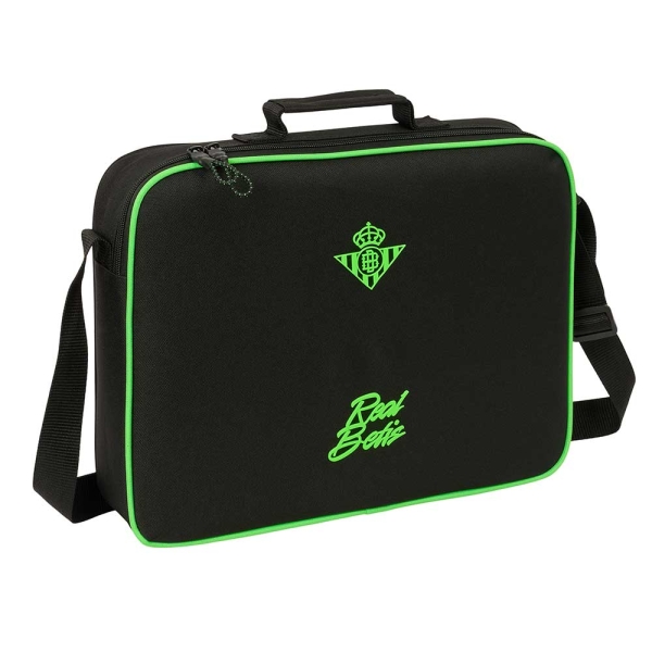 Safta Real Betis Balompie Maletin con Cremallera - Bandolera Ajustable - Asa Forrada - Doble Tirador - Fondo Semirigido - 38x28x6cm - Color Negro y Verde