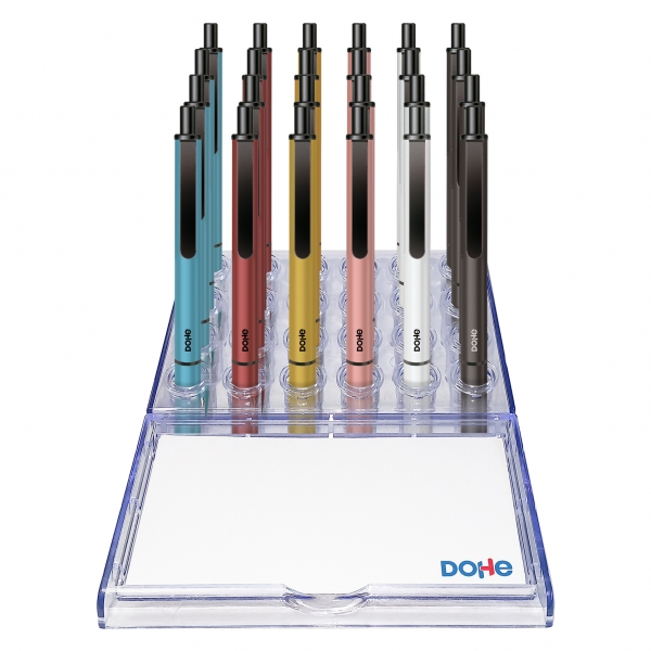 Dohe Elegance Expositor con 24 Boligrafos - Fabricados en Aluminio - Tacto Soft - Colores Surtidos