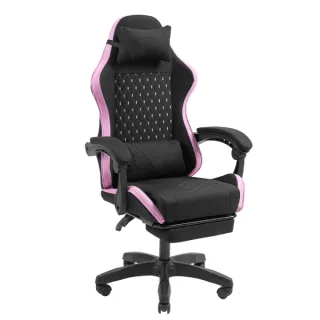 Mars Gaming MGC-X FABRIC Silla Gaming Ergonomica - Reposapies Extensible - Cojines Lumbar y Cervical - 660x540x1250mm - Tejido Transpirable - Color Negro y Rosa