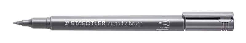 Staedtler Metallic Brush Rotulador Punta Pincel - Trazo 1 - 6mm Aprox - Tinta Base de Agua - Color Plata · Pack de 10 uds.