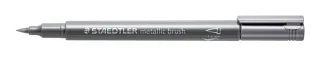 Staedtler Metallic Brush Rotulador Punta Pincel - Trazo 1 - 6mm Aprox - Tinta Base de Agua - Color Plata · Pack de 10 uds.