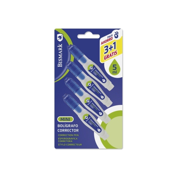 Bismark Pack de 4 Mini Boligrafos Correctores 5ml - Punta Metalica - Alta Precision