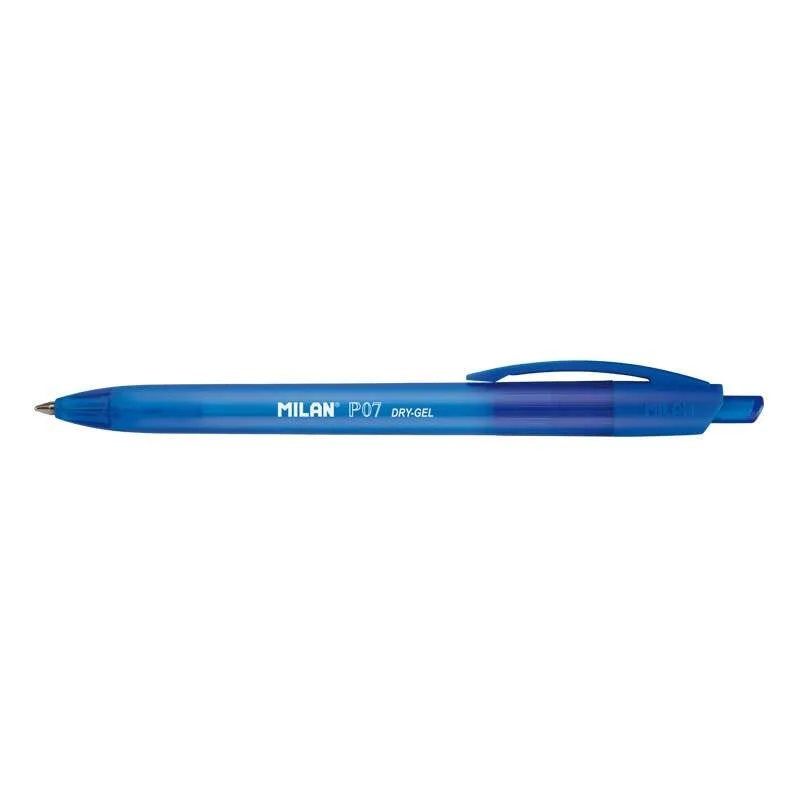 Milan P07 Dry-Gel Boligrafo de Gel Retractil - Punta 0.7mm - Secado Rapido - Color Azul · Pack de 25 uds.