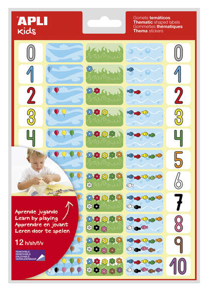 Apli Gomets Tematicos los Numeros - 660 Gomets en 12 Hojas - Ayuda a Identificar y Cuantificar Numeros - Adhesivo Removible - Ideal para Escuelas - Adhesivo Base Agua - Libre de Disolventes - Color Variado · Pack de 5 uds.
