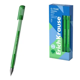 ErichKrause G-Tone Stick Original Boligrafo con Capuchon - Punta de 0.5mm - Trazo 0.4mm - Tinta de Gel - Resistente al Agua - Secado Rapido - Tapa Ventilada - Color Verde · Pack de 12 uds.