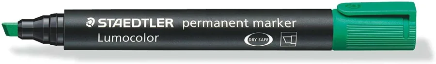Staedtler Lumocolor 350 Rotulador Permanente - Punta Biselada 2-5mm aprox. - Tinta Base de Alcohol - Secado Rapido - Color Verde · Pack de 10 uds.
