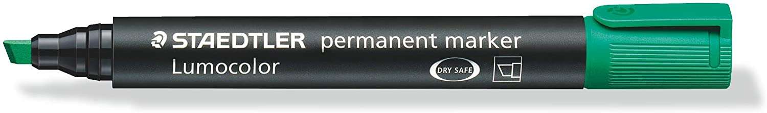 Staedtler Lumocolor 350 Rotulador Permanente - Punta Biselada 2-5mm aprox. - Tinta Base de Alcohol - Secado Rapido - Color Verde · Pack de 10 uds.