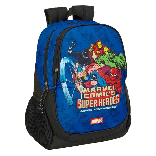 Safta Avengers Mochila Adaptable a Carro - Portabotellas - Dos Compartimentos Grandes - Tirador Doble - Hombreras Ergonomicas - Asa Superior - 23L - 320x160x440mm - Color Azul Oscuro