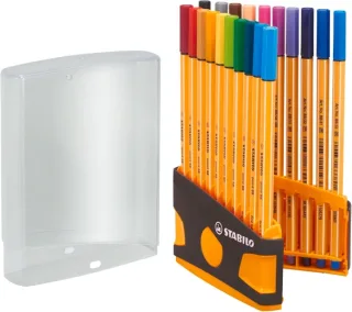 Stabilo Point 88 Pack de 20 Rotuladores de Punta Fina de Fibra - Trazo de 0.4mm. - Tinta con Base de Agua - Apto para Reglas y Plantillas - Colores Surtidos