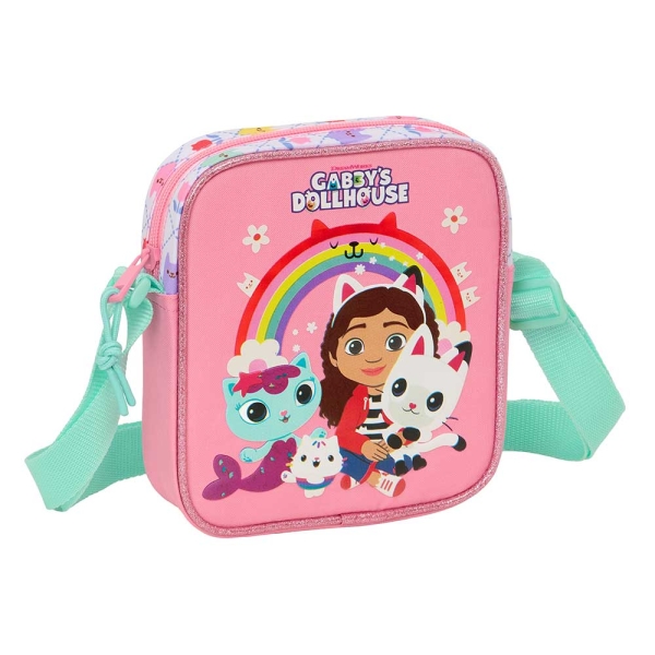 Safta Gabby's Dollhouse Bolsito con Bandolera Ajustable - Compacto - Cierre con Cremallera - 16x18x4cm - Color Rosa