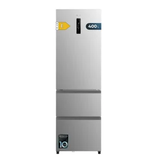 Cecotec Bolero CoolMarket Combi FD 400 Inox E Frigorifico Puerta Francesa - Capacidad 400L - Luz LED - Compresor Inverter - Acero Inoxidable - Total Nofrost - Frio Envolvente - 60x64x191cm -