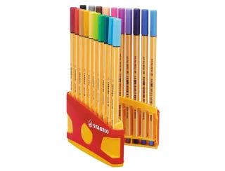 Stabilo Point 88 Pack de 20 Rotuladores de Punta Fina de Fibra - Trazo de 0.4mm. - Tinta con Base de Agua - Apto para Reglas y Plantillas - Colores Surtidos