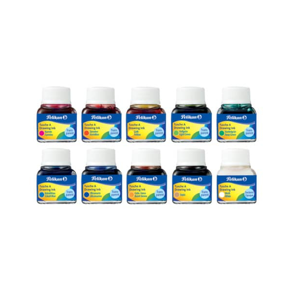 Pelikan 523 Pack de 10 Tintas Chinas - 10ml - Pigmentacion Intensa - Colores Surtidos