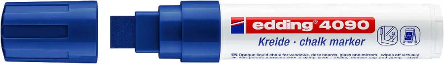 Edding 4090 Rotulador de Tiza Liquida - Punta Biselada - Trazo entre 4 y 15mm - Olor Neutro - Color Azul · Pack de 5 uds.