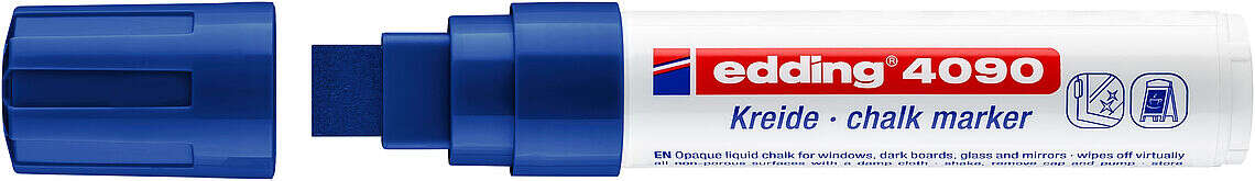 Edding 4090 Rotulador de Tiza Liquida - Punta Biselada - Trazo entre 4 y 15mm - Olor Neutro - Color Azul · Pack de 5 uds.