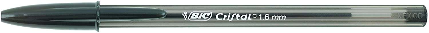 Bic Cristal Large Boligrafo de Bola - Punta Gruesa de 1.6mm - Trazo de 0.60mm - Tinta con Base de Aceite - Translucido - Color Negro · Pack de 50 uds.