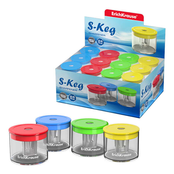 Erichkrause S-Keg Sacapuntas con Deposito - 1 Orificio - Cuchilla de Acero al Carbono - Colores Surtidos · Pack de 24 uds.