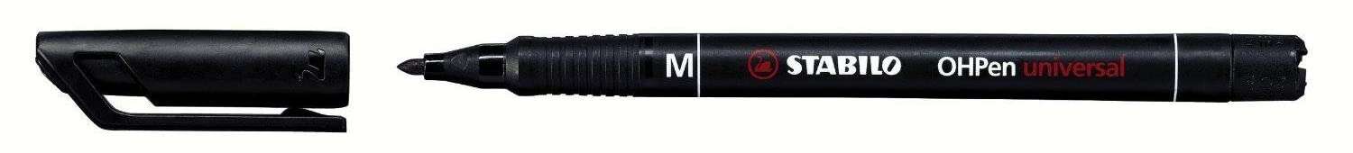 Stabilo OHPen Rotulador Permanente - Punta Media - Trazo de 1mm - Agarre Antideslizante - Tapon Ventilado - Color Negro · Pack de 10 uds.