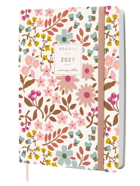 Finocam Moniquilla Agenda Profesional - Anual 2027 - 1 Dia por Pagina - Formato A5 - 148x210mm - Goma Elastica - Cinta Punto - Tapa Blanda de PU - Esquinas Microperforadas - Papel de 80g/m2 - Color Rosa
