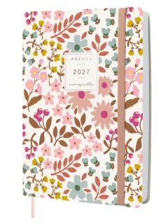 Finocam Moniquilla Agenda Profesional - Anual 2027 - 1 Dia por Pagina - Formato A5 - 148x210mm - Goma Elastica - Cinta Punto - Tapa Blanda de PU - Esquinas Microperforadas - Papel de 80g/m2