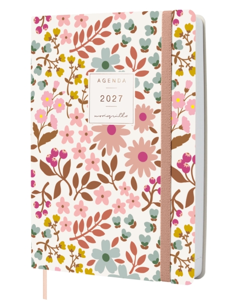 Finocam Moniquilla Agenda Profesional - Anual 2027 - 1 Dia por Pagina - Formato A5 - 148x210mm - Goma Elastica - Cinta Punto - Tapa Blanda de PU - Esquinas Microperforadas - Papel de 80g/m2 - Color Rosa