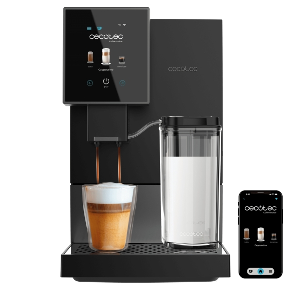 Cecotec Cremmaet Compactccino Connected Black Silver Cafetera Superautomatica - Molinillo - 19bar - Deposito 1.1L - Pantalla TFT - WiFi - Tanque de Leche 400ml - Thermoblock - Color Negro