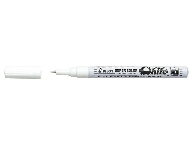 Pilot Super Color Rotulador Permanente Fino - Punta de 1mm de Poliacetal - Tinta muy Densa y Opaca - Cuerpo Metalico - Color Blanco · Pack de 12 uds.
