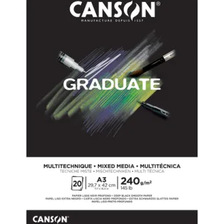 Canson Graduate Mix Media Bloc Encolado de 20 Hojas A3 - 240g - Grano Fino - Color Negro