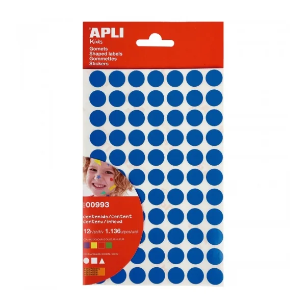 Apli Bolsa de Gomets Adhesivo Permanente - 1.136 Gomets - Desarrolla Psicomotricidad y Creatividad - Adhesivo Base Agua - Color Amarillo